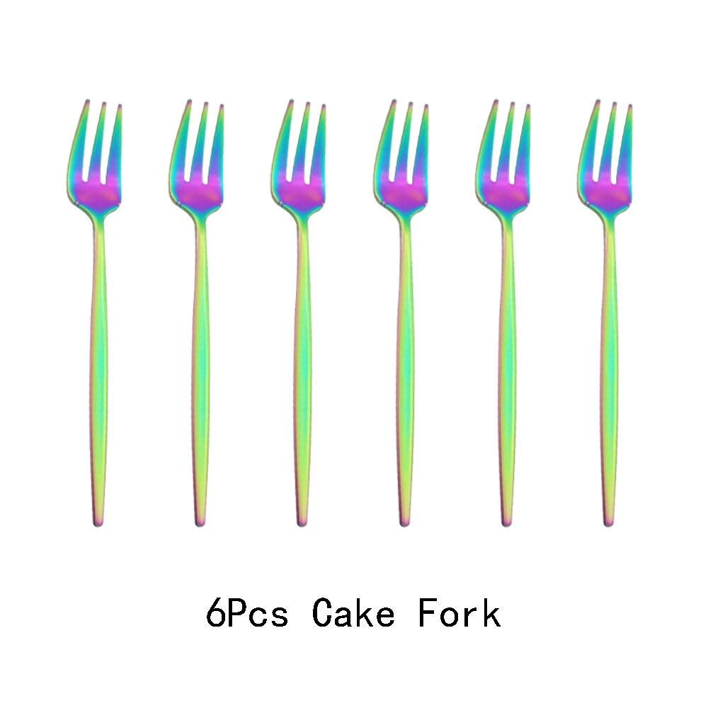 6Pcs/Set Gold Fork Set Tea Cake Snack Fork Dinnerware Cutlery Mirror Polished Stainless Steel Tableware Dessert Fruit Fork Silverware Set