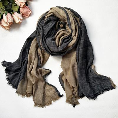 Literary and Artistic Style Contrasting Color Cotton and Linen Scarf Women's, Autumn and Winter New Color Matching Fringed Shawl Men's Scarf