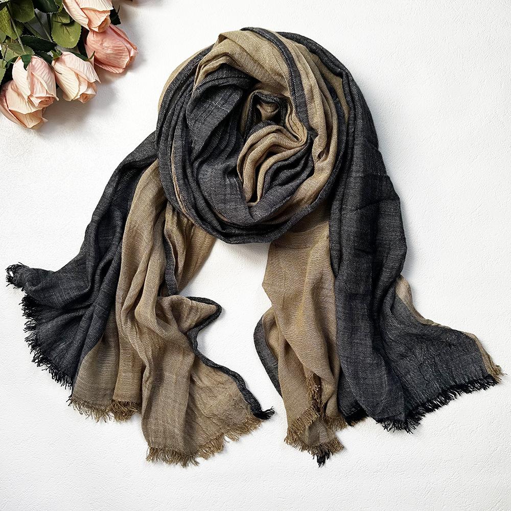 Autumn Winter Men's Scarf Cotton Linen Striped Scarves Long Soft Pashmina Wrap Male Accessories Short Tassel Bufanda