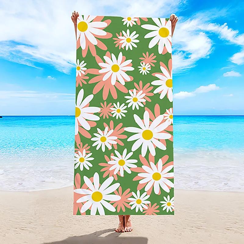 Daisy Flower Beach Towel Yoga Mat Microfiber Quick Dry Floral Bath Towel for Bathroom Swim Sports Gym Sand Proof Beach Blanket