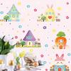 Easter Bunny House Wall Sticker, Kids Room Decor, Flower Window Decal, Self-Adhesive Home Decoration