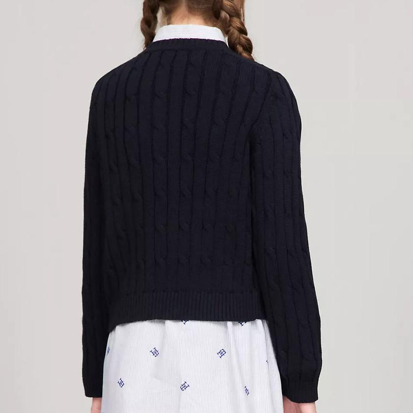 Tommy Hilfiger Solid Color Round Neck Single Button Long Sleeve Sweater Kids sweater Navy-Blue 71J4338-FAP