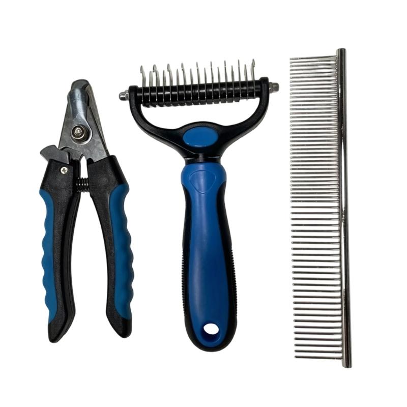 Household Coat Grooming Set for Dog, 3 Piece Nail Trimmer, Metal Finishing Comb and Detangling Comb for Weekly Brushing and Coat Smoothing