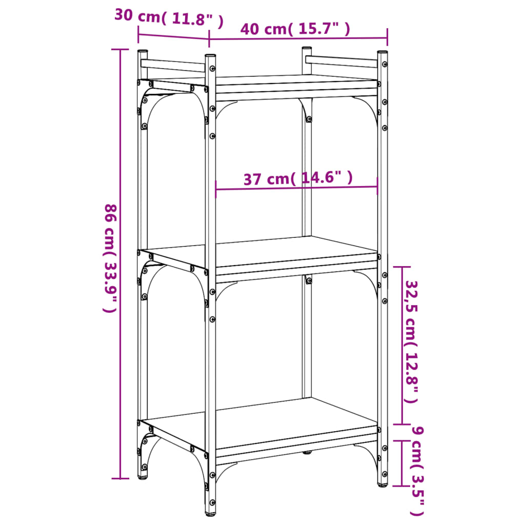 Bookshelf 3 Shelves Black 40 X 30 X 86 Cm Engineered Wood
