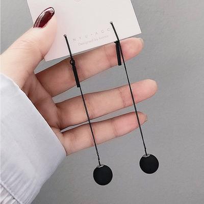 New Long Tassels Black Joker Contracted Metal Ball Drop Earrings Women Temperament Weddings Jewelry Gift