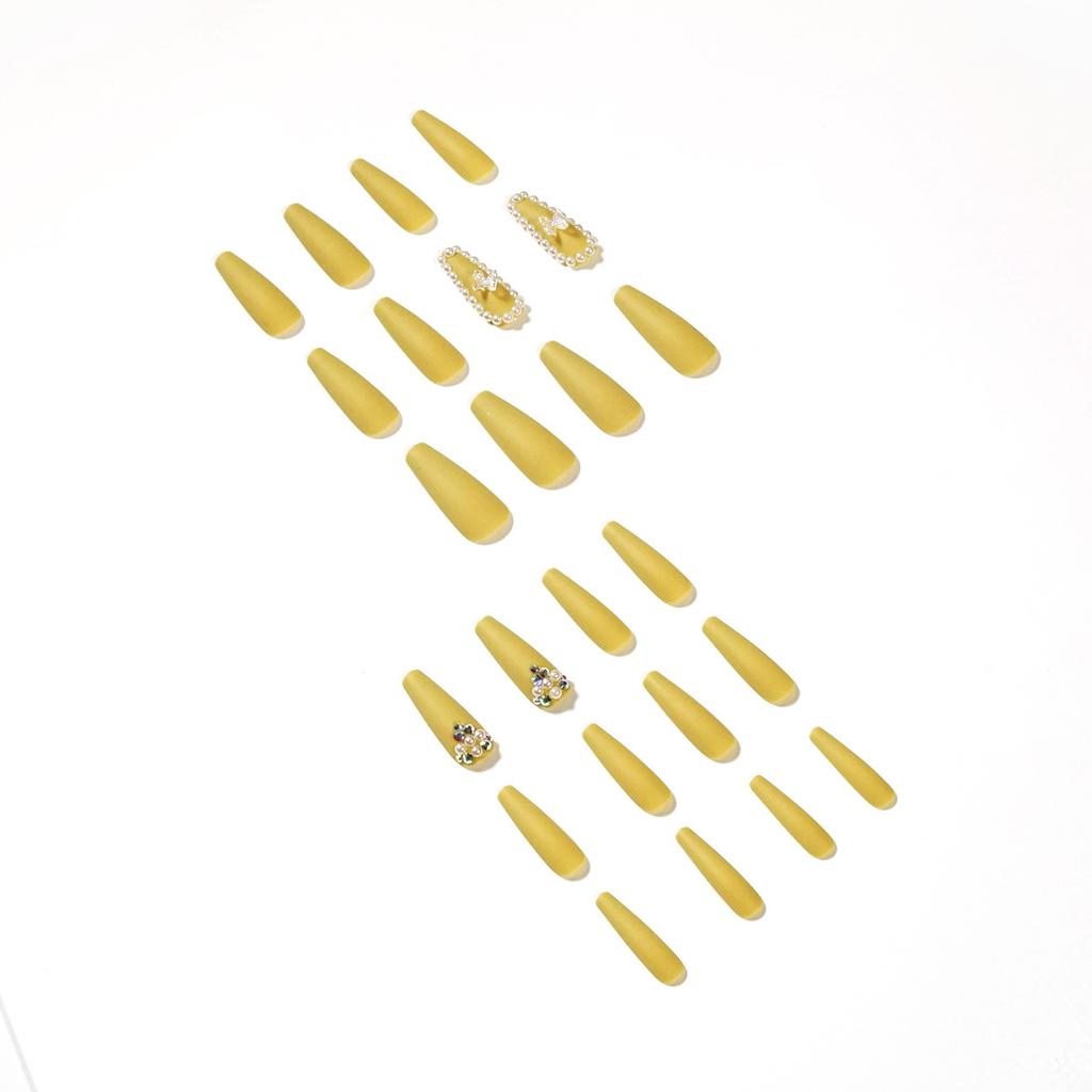 Mustard Yellow Green Wear Nail Butterfly Nail Art Full Diamond Nail Patch Whitening False Nail Nail Art