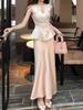 Muzi Li's Li Xin Satin Jacquard Waist-Cinched Vest & Midi Skirt Set