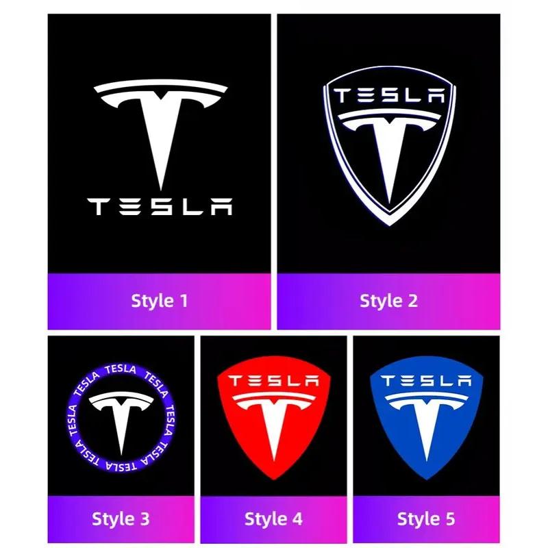 2Pcs Car Door Welcome Lamp HD LED Emblem Projector Lights For Tesla Model 3 Model S Model X Model Y Cybertruck Roadster SpaceX