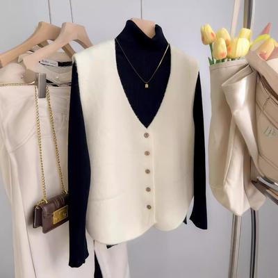 Französische Mode Strickweste Damen Frühjahr Strickjacke Oberbekleidung Pullover Weste Locker Ärmellos Schulter Tops