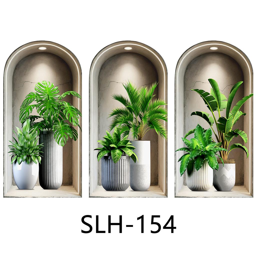 Set 3 Buc. Autocolante de Perete cu Plante și Flori DIY Coroană Abțibilduri din Sticlă pentru Decor Nuntă Living Dormitor Autocolante Autoadezive pentru Frigider