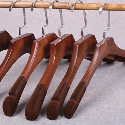 Wooden Flocking Clothes Hanger: Retro Non-Slip Solid Wood Hangers with Adult Pants Clips for Men and Women