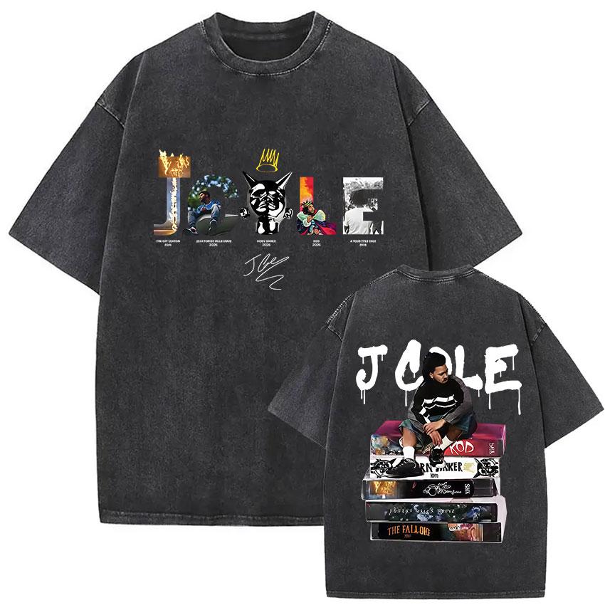 Vintage Washed J Cole T Shirts The Fall Off North America Tour Graphic Tshirt womenClothing Hip Hop Short Sleeve Tshirt