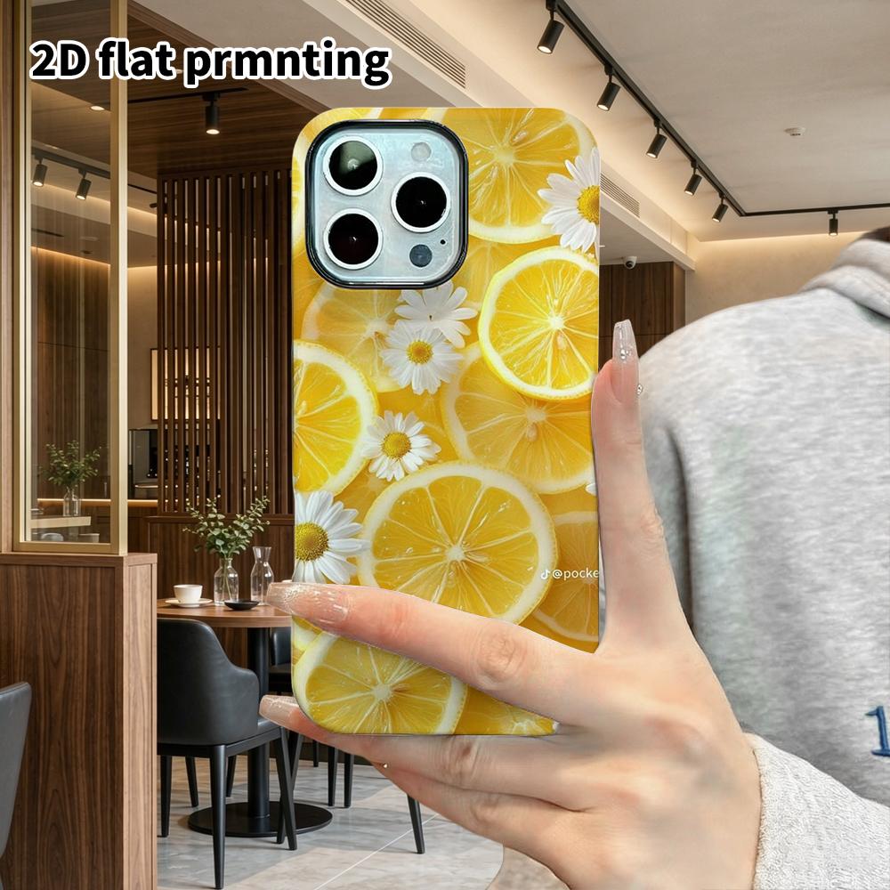 Phone Case: 2D Flat Suitable for iPhone 18 17 16 15 14 13Pro Film Protection Case, Couple Style, Lemon Daisy, Christmas and Halloween Gifts