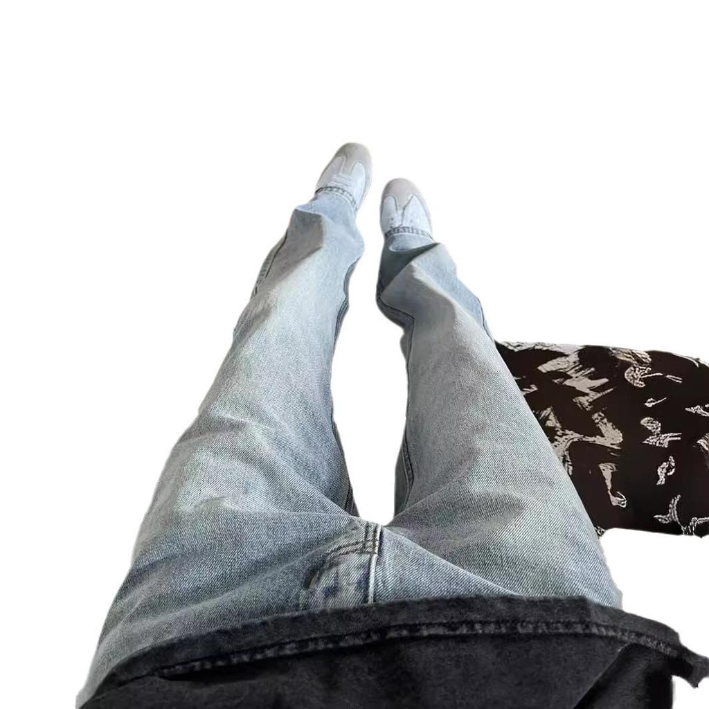 American high street retro washed old jeans men's cleanfit retro micro-straightforward slim long pants tide