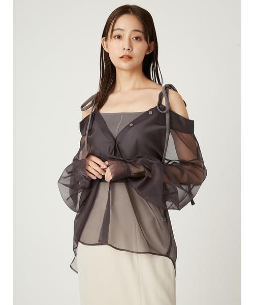 FRAY Shoulder Ribbon Knit Layered Shirt FWNT252134 GRY I.D. Women's