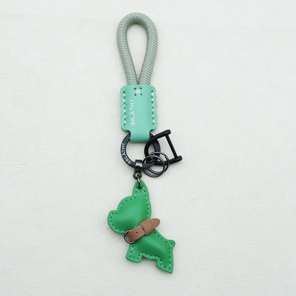 Handmade French Bulldog Genuine Leather Keychain with Anti-Lost Woven Rope Lanyard.