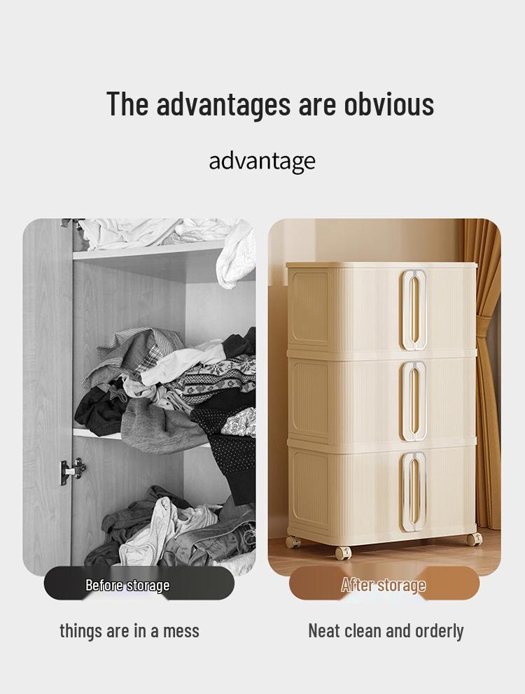 Foldable Sliding Door Cabinet with Wheels - Multi-layer Organizer for Baby Wardrobe or Snack Storage