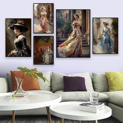 Classical Oil Painting Poster Vintage Art Portrait of A Young Woman Prints Woman and Man Canvas Painting Gallery Wall Art Decor