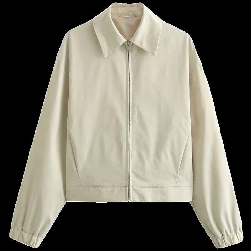 Fashion Style 2024 Spring New Arrival Women's Clothing All-Matching Lapel Drop Shoulder Long Sleeves Zipper Jacket Outwear 5320761