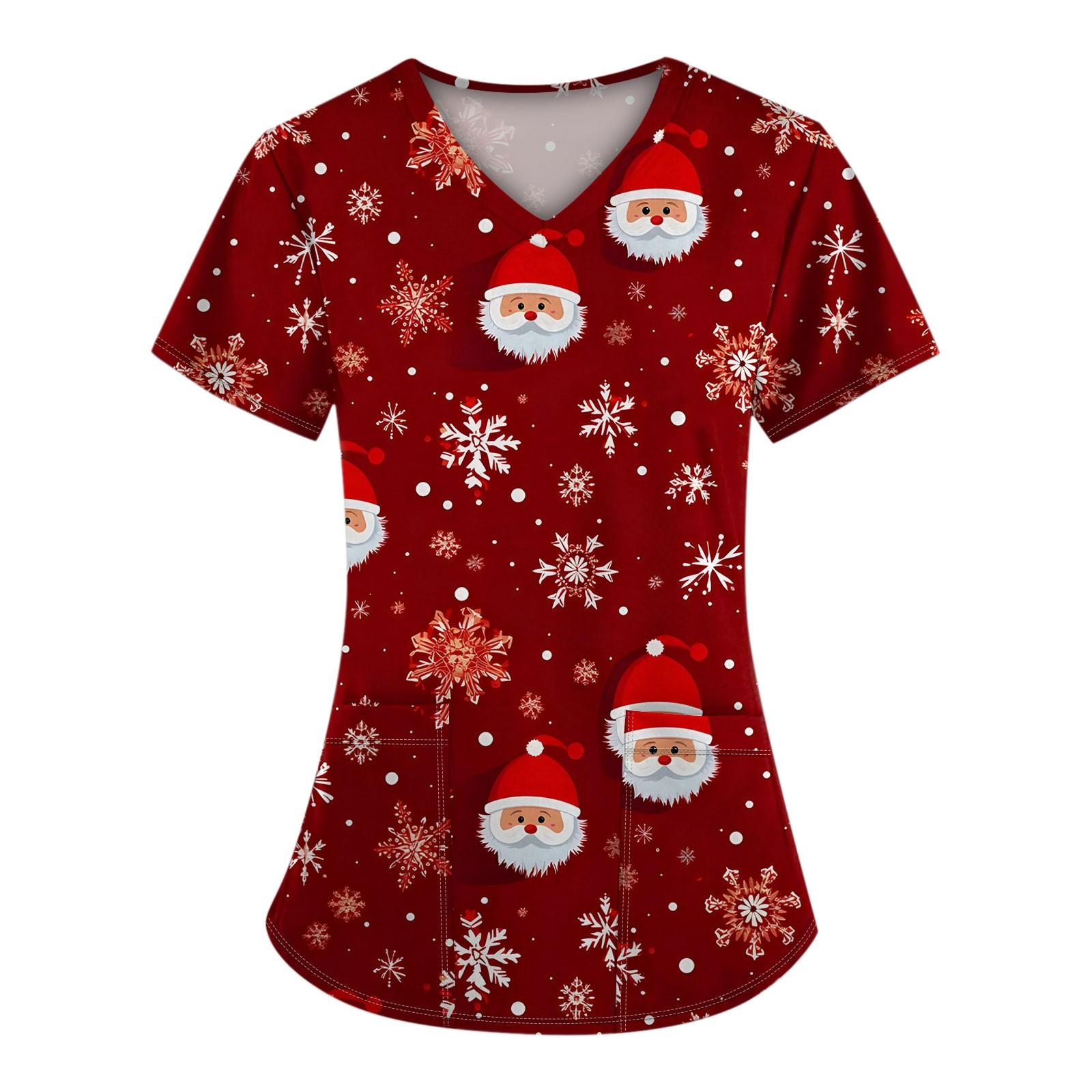 

Женский топ с короткими рукавами и рождественским принтом, V-образным вырезом и карманом XXXXXL красный