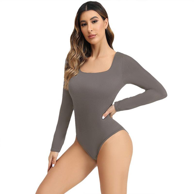 

Seamless High Elasticity Square Neck Long Sleeved Triangular Jumpsuit, Fitness Thread Sexy Sports Yoga Jumpsuit For Women L