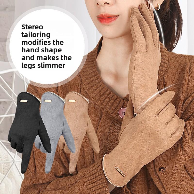 Guanti Suede Semplici Svelati per Dita Uomo e Donna Velluto Caldi per Equitazione Guida Flip Touch Screen Guanti da Coppia Equipaggiamento Protettivo