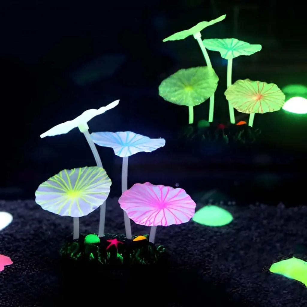 Fish Tank Landscaping Decorations, Rockery Luminous Water Plants Fluorescent Mushrooms Leaves Aquarium Ornaments Artificial