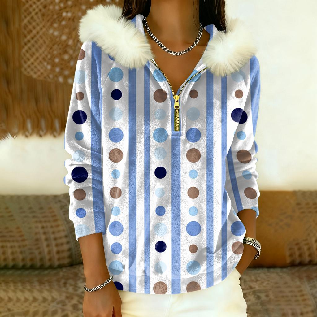 Women's Loose And Comfortable Casual Fashion Half-Zip Hooded Long Sleeve Conventional Printing Top