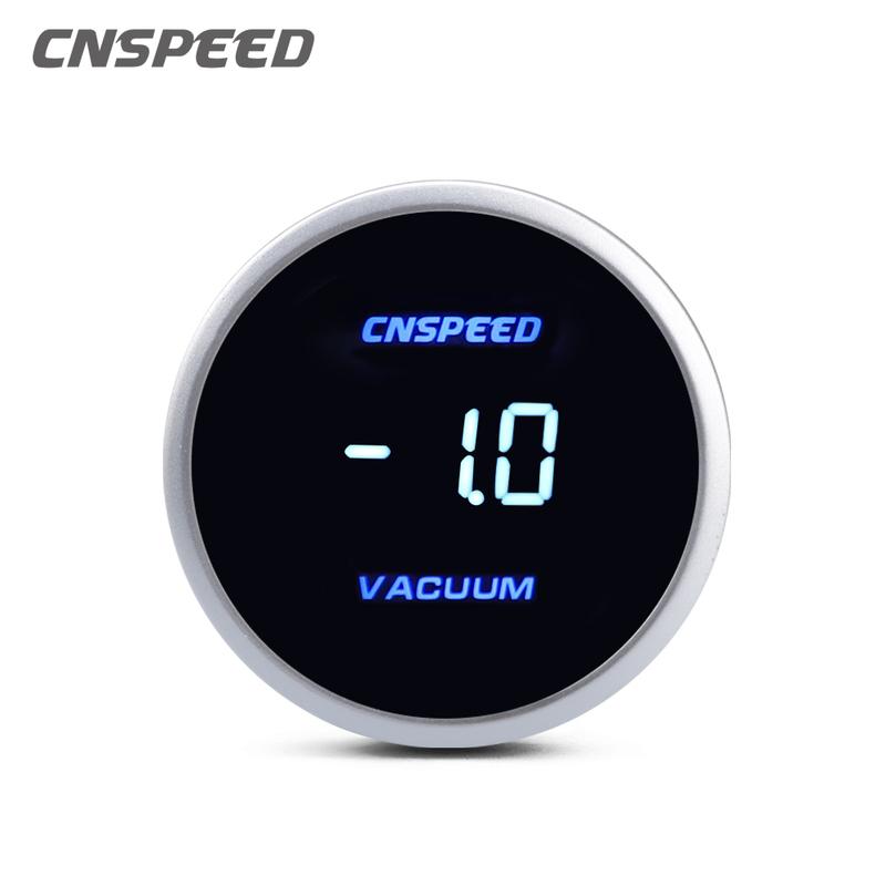 2  52mm Universal Racing -1~0Bar Digital Vacuum Gauge Car Auto Vacuum Meter Smoke Lens White Shell With Sensor For 12/24v