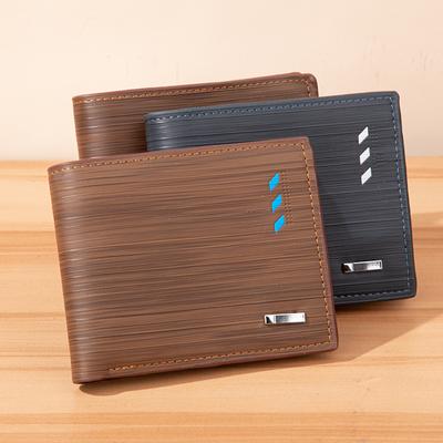 Fashion Men's Stripe Wallet Multi Function ID Credit Card Holder Two -fold Money Clip High Quality Leather Coin Purse