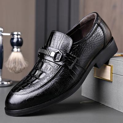 Autumn New Men's Cowhide Business Formal Shoes One-leg Soft Sole Crocodile Pattern Casual Real Leather Shoes Casual Simple Shoes