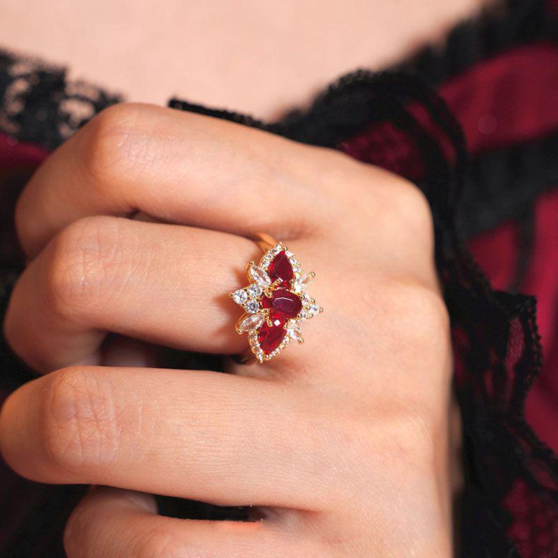 Women s Luxurious Rhinestone Wine Red Adjustable Ring – Exquisite French Design Adjustable