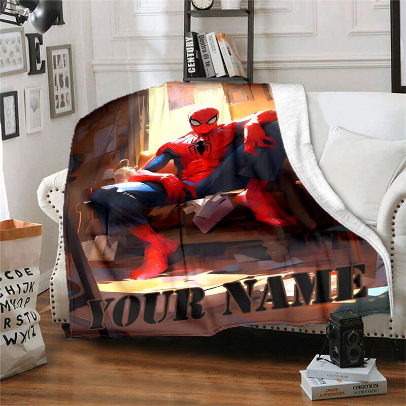 Customiz Name Personality Spider-Man Blanket Soft &Warm Sofa Office Bed Travel Lunch Break Blanket, Gift Suitable All Seasons