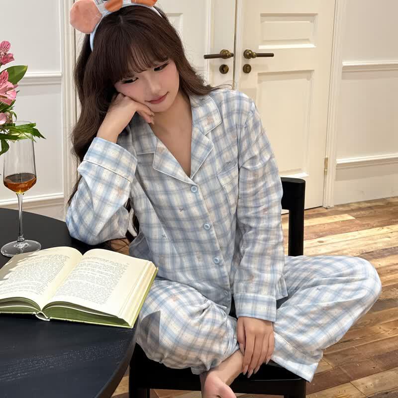 Yuzhaolin Sweet Plaid Women's Pajama Set