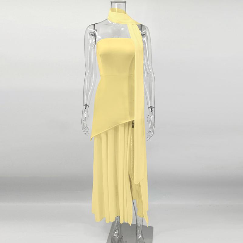 New Strapless Dress With Ribbon Women S Elegant Sleeveless Mesh Beach Vacation Long Dress Spring Fashion Lady Dress S