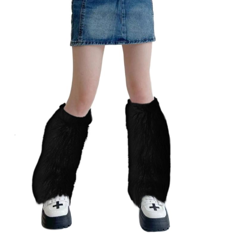 Gothic 80s Party Dance Legwarmers Autumn Winter Plush-Leg Warmers Lolita-Socks Furry Long Boot Socks Gift for Women Girl