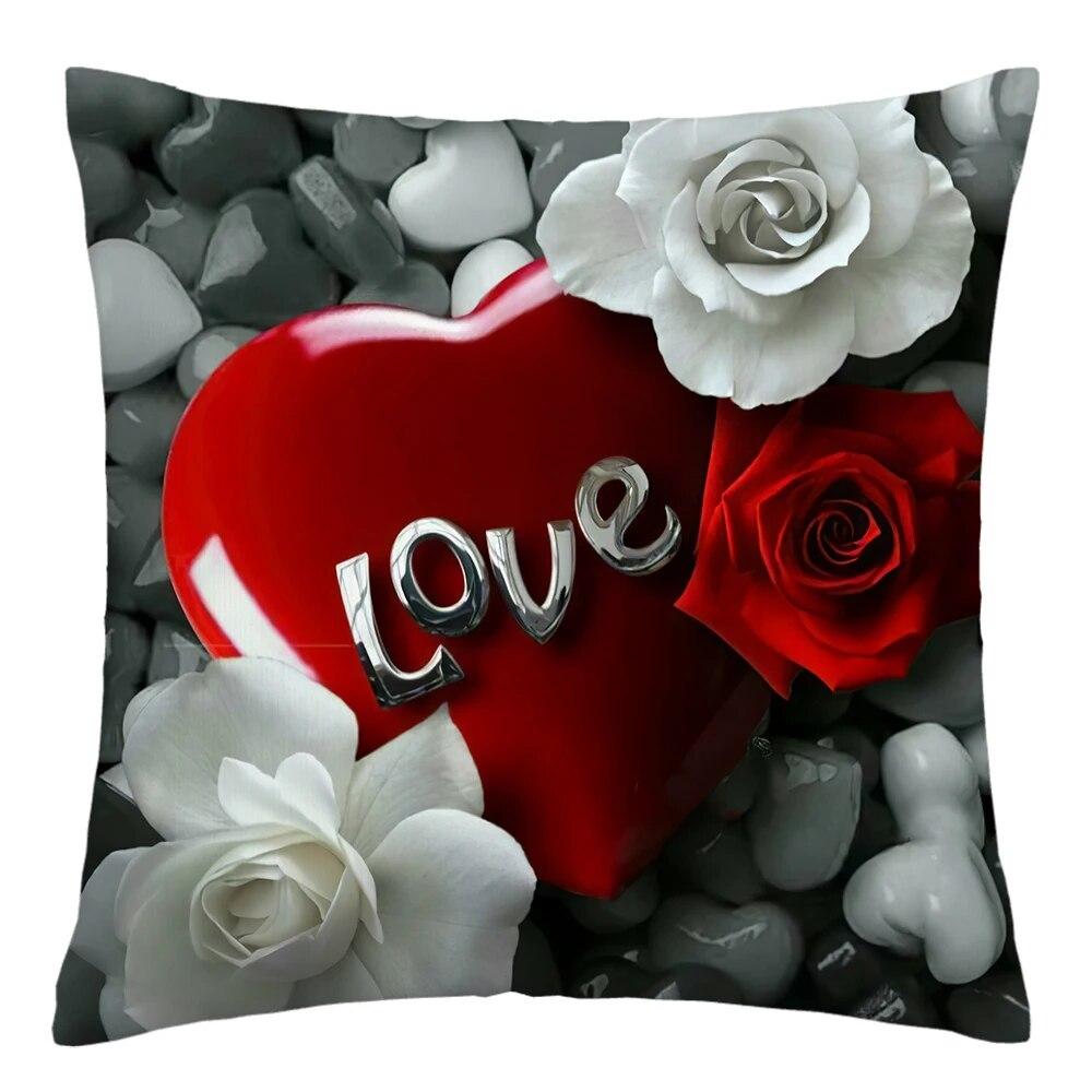 Red Rose Flower Print Pillowcase Sofa Cushion Cover Home Improvement