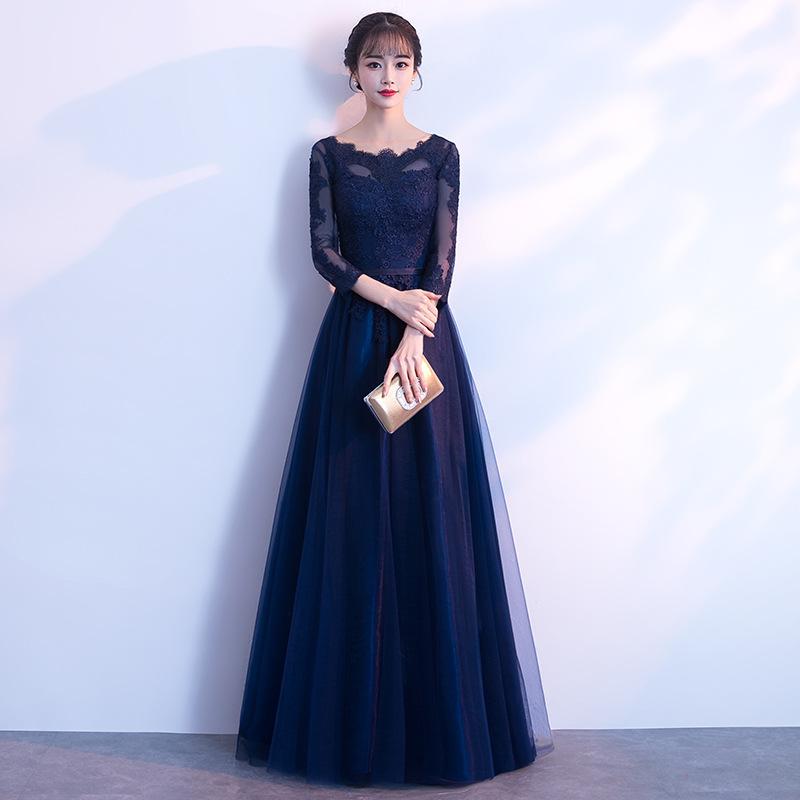 Simple and Generous Champagne Long Sleeves Long Thin Large Size Fat Mm Temperament Banquet Bridesmaid Evening Dress Dress Women