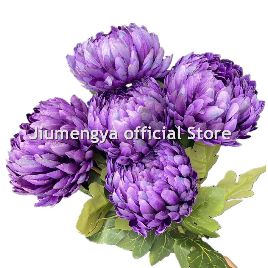 5pcs Artificial Chrysanthemum Flower Branch Faux Silk Pineapple Chrysanthemum with Long Stem for Wedding Floral Arrangement