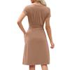 Women's Casual Fashion Round Neck Pleated Short Sleeve Solid Color A-Line Midi Dress