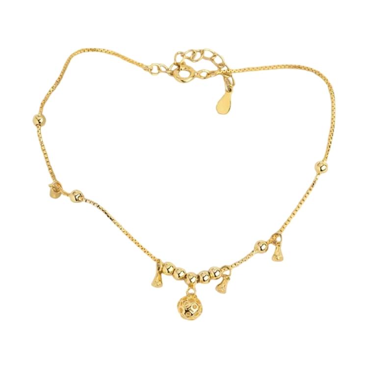 Fashionable Gold Tone Anklet Bracelet With Dangling Round Bead Charm Beachwear Anklet Handmade Jewelry Gift for Her 1