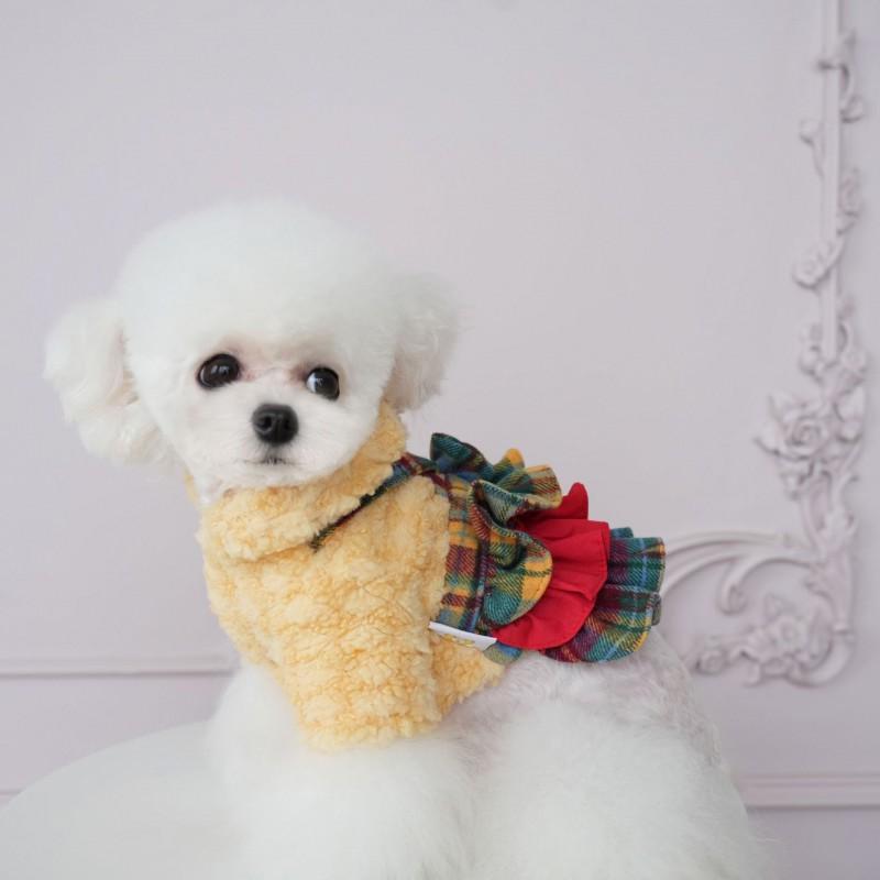 Pet Dog Winter Outfit Set Rainbow Plaid Skirt Two-Legged Coat Small Medium Breeds