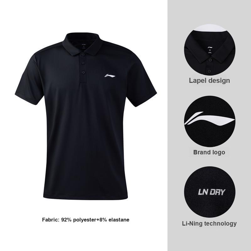 Li-Ning Versatile Simple Fashion Solid Color Pullover Short Sleeve Polo Shirt Men Tops Black APLW517-2