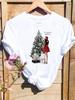 Christmas Cactus with Santa Hats and String Lights White TShirt with Colorful Flower Pot Details Unique Casual Top for Women