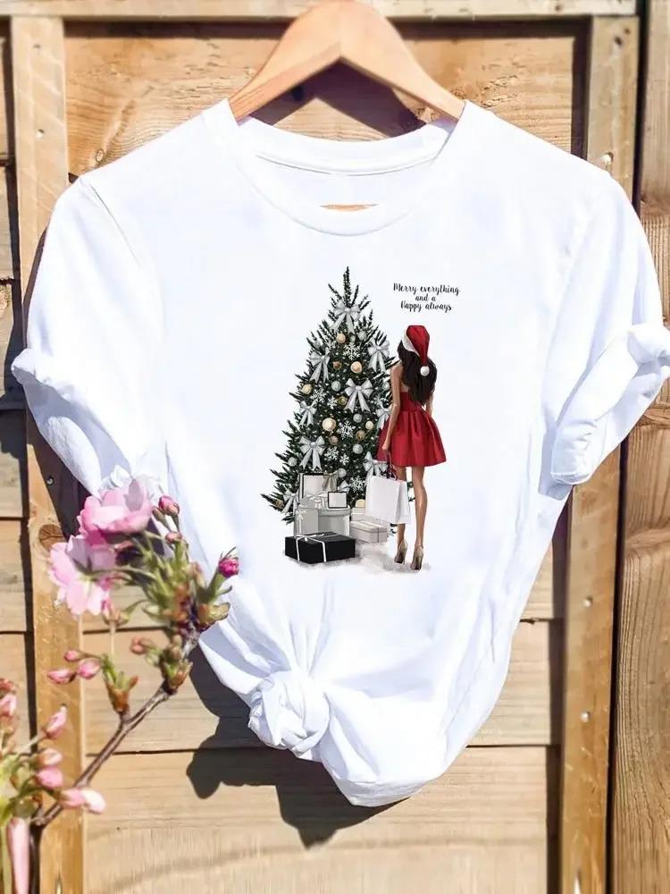 Christmas Cactus with Santa Hats and String Lights White TShirt with Colorful Flower Pot Details Unique Casual Top for Women