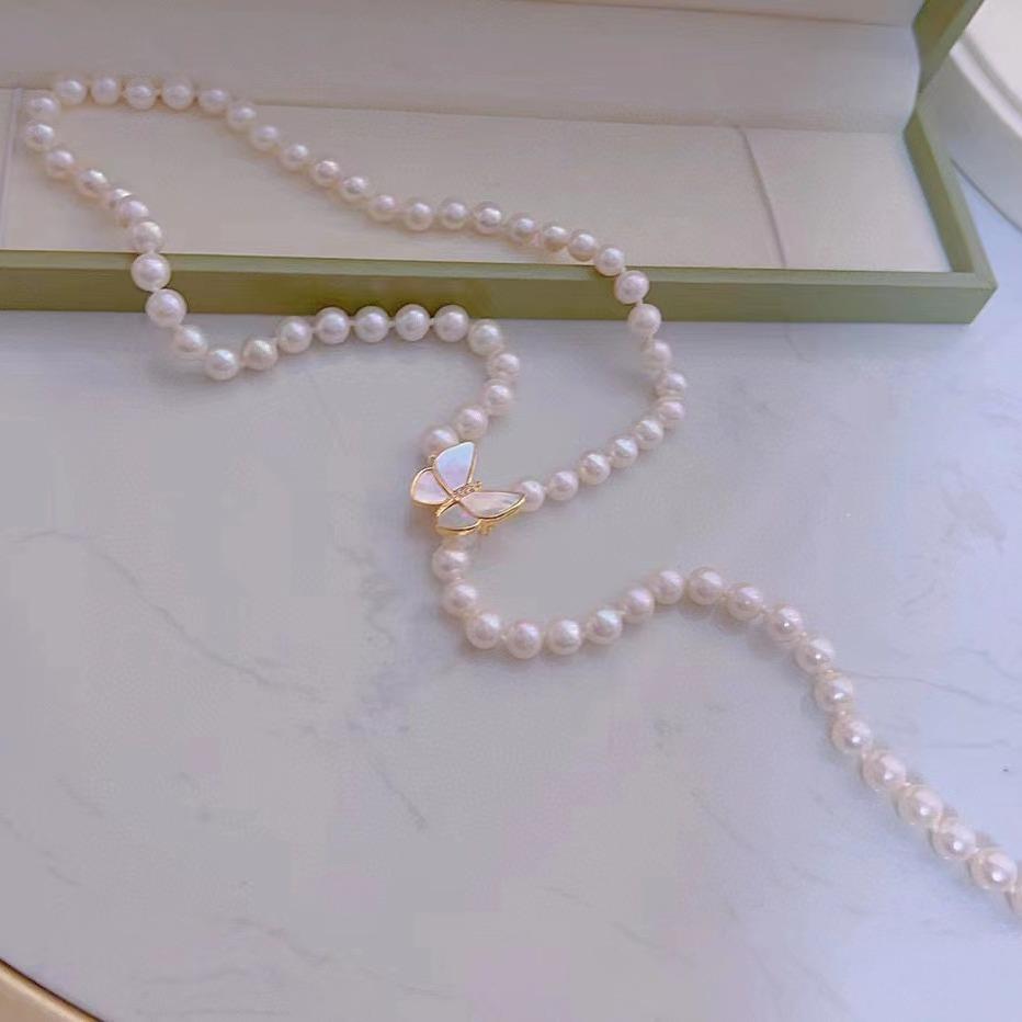 Freshwater Pearl Long Necklace Women's Variety Fashion Pearl Sweater Chain Elegant Temperament Clavicle Chain Bow Accessories