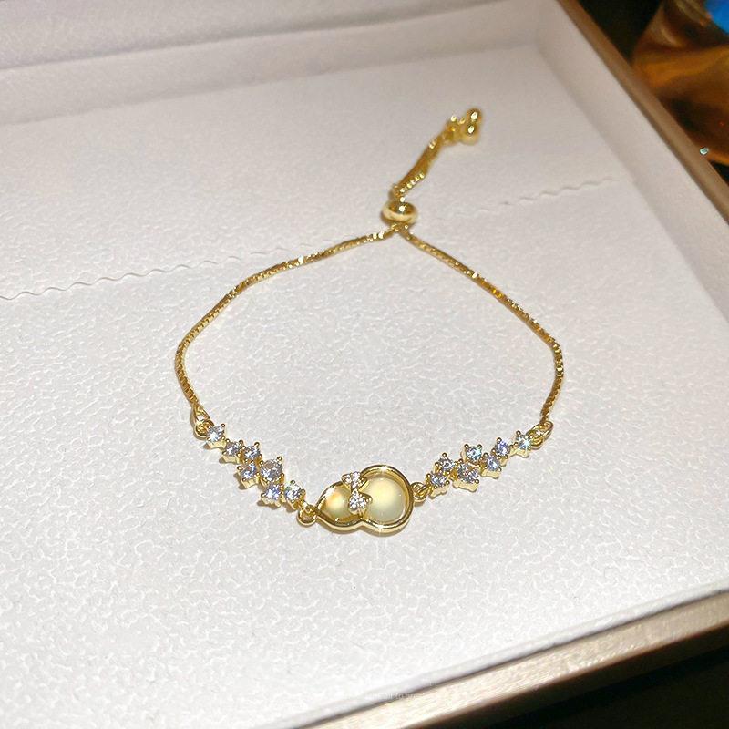 14k Real Gold Electroplated Zircon Gourd Bracelet, Exquisite Temperament Bracelet, Personalized Versatile Jewelry Women