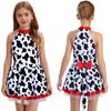 Vestido Estampado para Meninas Fantasia com Sino Saia em Camadas Franzida Zíper Invisível Collant Sem Mangas
