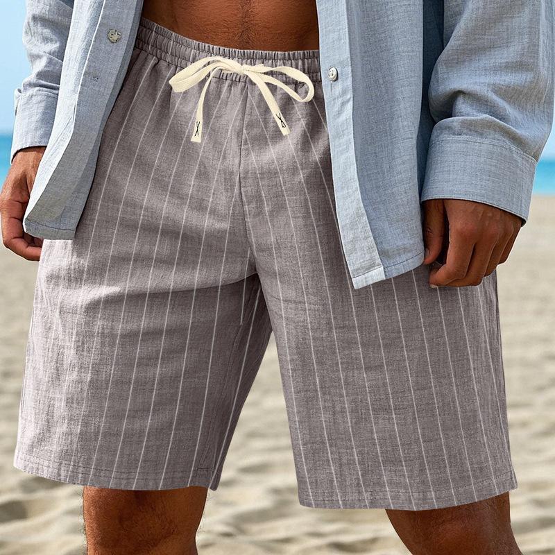 

Casual Fashion Drawstring Shorts Elastic Waist Trendy Men s Lightweight Linen Beach Pants 3XL сірий колір