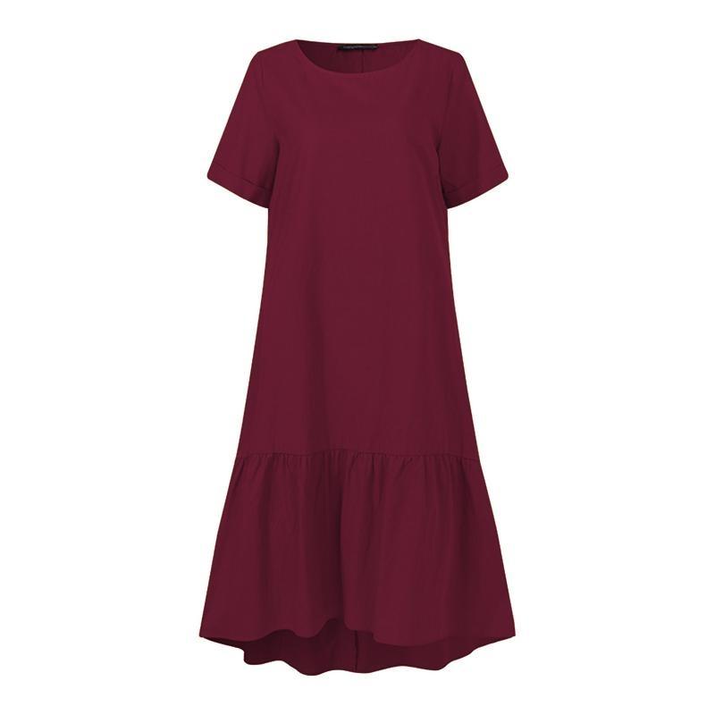 Dámské volány Lem Ležérní Volné bavlněné šaty s krátkým rukávem a výstřihem do O